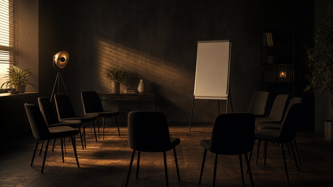 Seminárna miestnosť pripravená na vzdelávacie podujatie a workshop